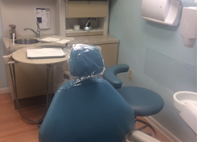 Blue dental exam chair